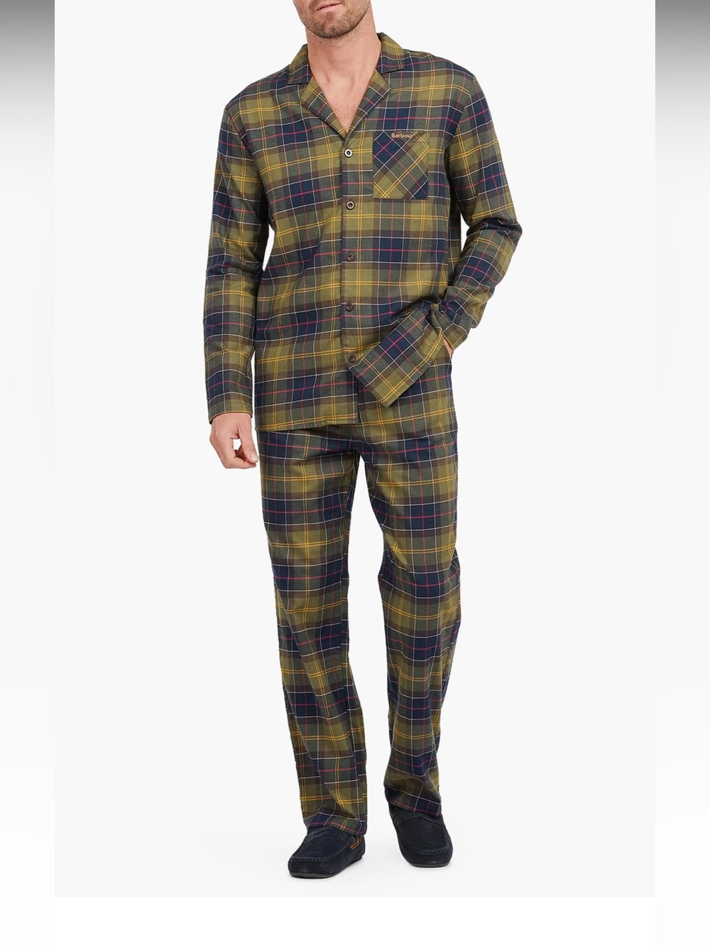 BARBOUR Laith Long Sleeve Pajama Set Classic Tartan Large Flannel Logo Luxury L
